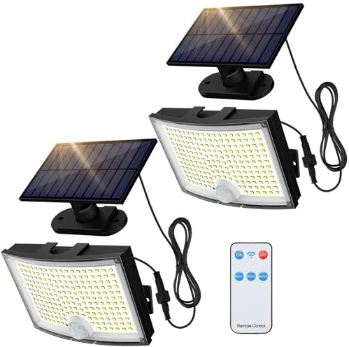 Adiding Solar Outdoor Lights, 3500LM 202 LED Solar Flood Lights, Motion Sensor Outdoor Lights Solar Powered-3 Modes/5 m Cord/Remote, Solar Lights Outdoor Waterproof for Outside Patio, Garage, Pack of