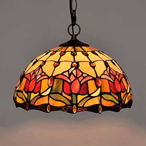 DERBUT Lumières 30cm Rouge Tulip Bar Restaurant Lustre En Verre Coloré Lampe En Verre Vintage Pastorale Américaine