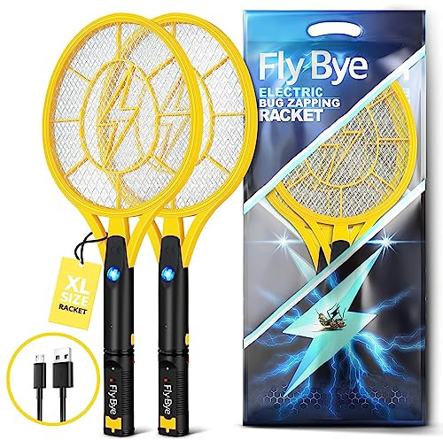 Fly-Bye - Electric Fly Zapper (XL) 4000V, USB Rechargeable, LED Light – Fly Killer Electric Swatter for Home - 2 Pack