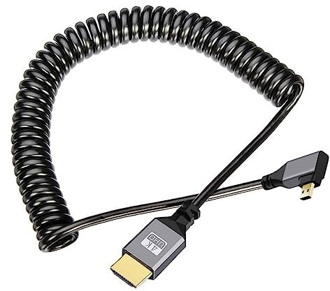chenyang Câble d'extension micro HDMI extensible spiralé HDMI 1.4 vers micro HDMI coudé à 90 degrés 4K 60 Hz