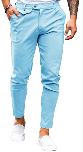 Feziakuk Pantaloni chino da uomo, in cotone, slim fit, in tessuto, casual, elasticizzati, da uomo