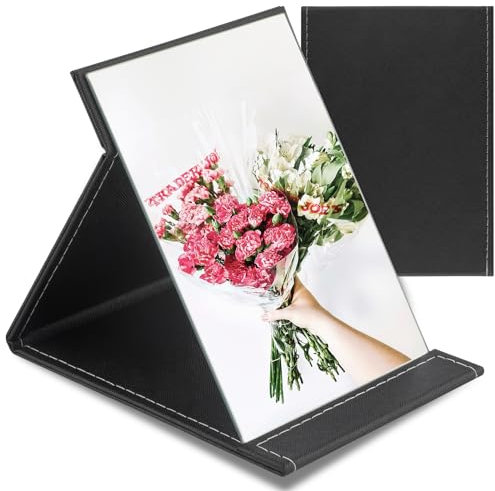 Svalor Grand Miroir de Maquillage, Miroir Pliant Portable 21 x 15.2 cm, PU Cuir Miroir Coiffeur Miroir de Poche, Miroir CosméTique pour Voyage, Rasage Et Maquillage De Bureau (Noir)