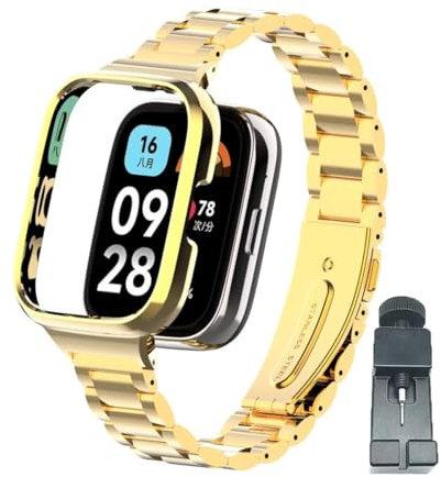 T-BLUER Compatible con Xiaomi Redmi Watch 3 Active Correas,Acero Inoxidable de Metal de Reemplazo Pulsera Brazalete Accesorios para Redmi Watch 3 Active Oro