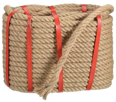 sourcing map Natürliches Juteseil, 10,9 cm x 30,4 m, dickes gedrehtes Manila-Seil, Mehrzweck-Seil für Tauziehen, Hängematte, Klettern, Bootfahren, Aufhängen