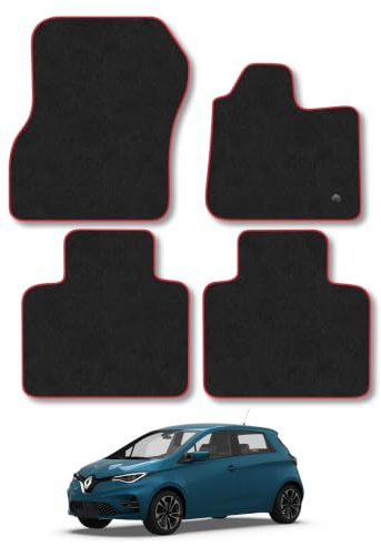 Renault Zoe (2013-2021) Carpet Car Mats | Red Edge Trim Tailored Fit Floor Mats Full Coverage Protection Accessories Easy Clean Anti Slip Made in the UK