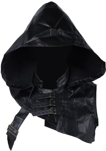 GORGECRAFT Cape Médiévale à Capuche Courte en Simili Cuir Noir avec Sangles à Boucle Réglables - Cape Gothique pour Halloween Noël Cosplay Accessoires de Costume