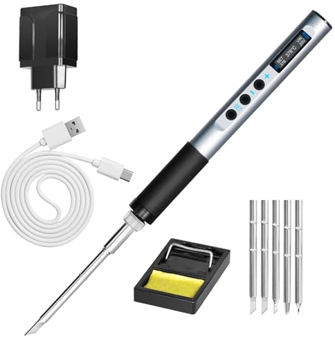 AOPUTTRIVER Lötkolben Set, 65W Akku Lötkolben mit OLED Display, 5 Lötkolbenspitzen, 180-450℃ Schnelles Aufheizen, Automatischer Ruhezustand; Lötdrahtständer für Lötarbeiten, Reparaturen und DIY