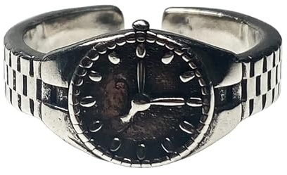 CH.yishi Vintage 925 Silver Plated Clock Stacking Ring for Women Men