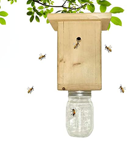Trampa para abejas – Trampa para recoger avispas, trampa de madera para abejas | Trampa para abejas de carpintero estilo casa de troncos, funciona eficientemente, trampa de avispas estilo cabina de
