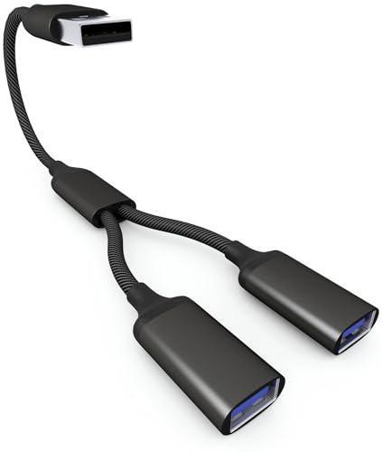 USB Splitter Cable 1 IN 2 OUT 1FT,USB 2.0 Male to Dual Female Extension Cord,Double Data+Charger Y Split Adapter USBA Port Hub for Laptop,PC/Computer,Desktop,Keyboard/Mouse,LED,TV,Printer,Xbox/PS4/PS5
