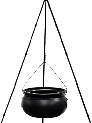 JTBDWOSK Halloween Deko Outdoor Großer Hexenkessel auf Stativ mit Lichtern,Hexenkessel Süßigkeiten Kessel für Großer Süßigkeiten Halloween Party Dekoration,Schwarz,105cm