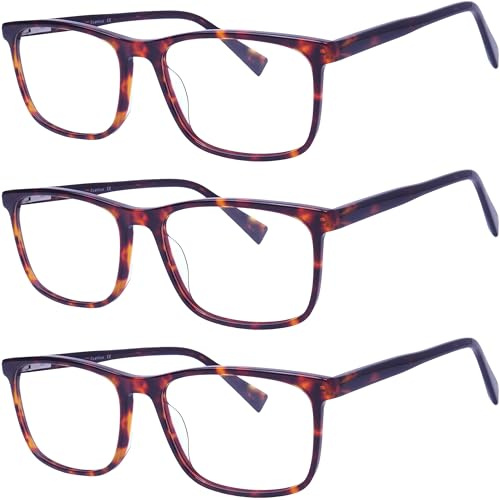 Cvantus Lunettes de lecture 3 pcs Premium | Qualité Ordonnance- Faites par des opticiens | Anti-lumière bleue & UV, Antireflet | Lunette loupe homme & femme carrées tortoiseshell +3.00