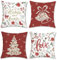 Bonhause Housse de Coussin Noël Rouge 45 x 45 cm Arbre de Noël Cloche Feuille Fleur Décoratif Taie d'oreiller pour Canapé Salon Chambre Jardin Maison Hiver Décoration 4 Pièces