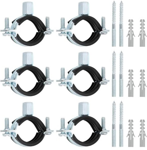 Sourcing Map 6 Pcs Adjustable Bracket Clamp, 1-1/4(32mm) Wall Ceiling Mount Split Ring Hanger Galvanized Iron Strap Support With Screw & Expansion Tube for Pipe Tube