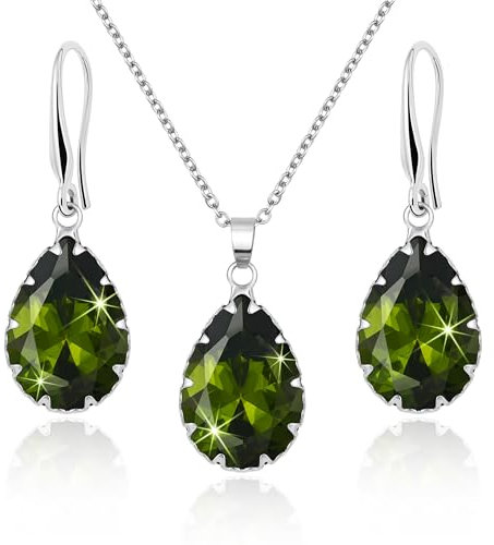 Linawe Schmucksets für Damen, Ohrringe Silber Hängend, Anhänger Kette Halskette Silberkette Peridot Grün Kettenanhänger, Damenohrringe Ohrringe Set Jewelry Set Modeschmuck