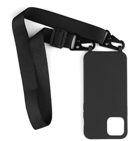 PuYu Zhe Compatible iPhone 14 Plus Crossbody Silicone Soft Matte Case, TPU Shell Adjustable Neck Cord Strap, Shockproof Lanyard Case-Black