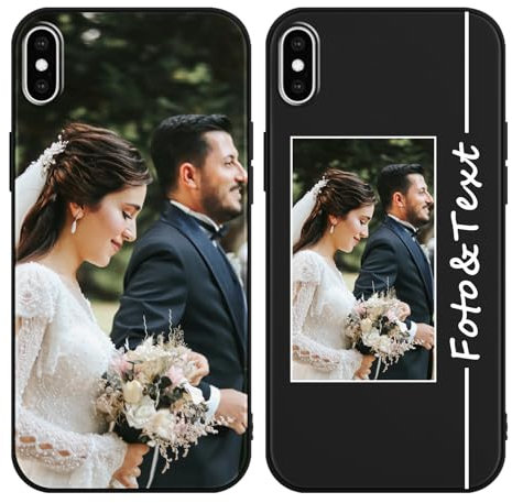 Yoedge Personalisierte Handyhülle für iPhone XS Max 6,5, Schwarz Hülle mit Eigenem Foto Bedrucken Bild Text Individuelle Schutzhülle, Selber Gestalten Silikon Handyhülle für iPhone XS Max