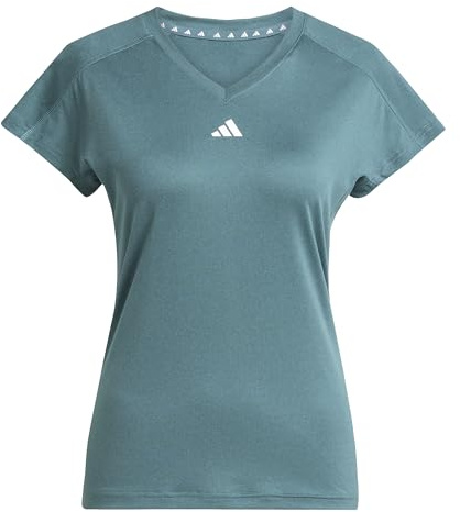 adidas Women's AEROREADY Train Essentials Minimal Branding V-Neck Tee, Preloved Teal/White, XXS