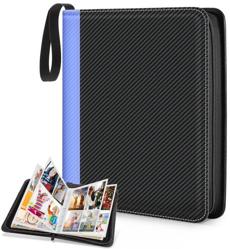 CLOKORIA Classeur Carte,Porte Cartes Avec 55 pages de 440 Cartes,Organisateur de cartes pour cartes de jeu TCG (Costuras azules y negras, 440 Bolsillos)