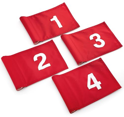 Bekith 4Pcs Numbered Golf Flag with Tube Inserted, Fade-Resistant 420D Nylon Mini Putting Golf Flags, Portable Golf Target Flag for Yard Backyard Garden Practice, 6x8.6 Inch