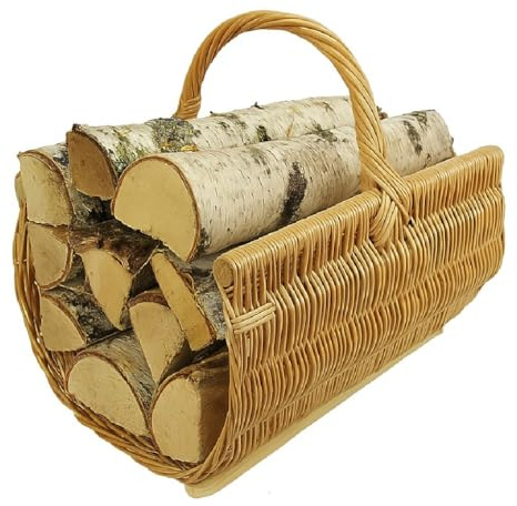 MIKONI Weidenkorb Kaminholzkorb Weide Holzkorb Brennholz Korb Weidenkorb Deko Tragekorb Kaminholz Rattankorb Feuerholzkorb Brennholzkorb