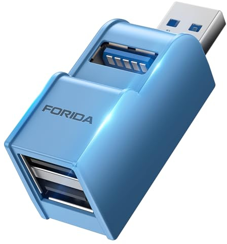 FORIDA 3 in 1 USB 3.0 Hub, Mini USB Hub Splitter mit Mehreren USB3.0 Adapter, 1 USBA 3.0 & zu 2 USB2.0 Out, Mutil Ports USB Verteiler für Laptop, MacBook, Flash-Laufwerk, Tastatur, Maus (Blau)