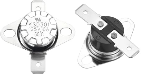 QUARKZMAN 2 Stück KSD301 Thermoschalter 60°C Normalerweise Geschlossen 125V 16A Thermostat Snap-Disc Temperaturschalter für Mikrowellen, Backöfen, Kaffeemaschinen, Bakelit Material