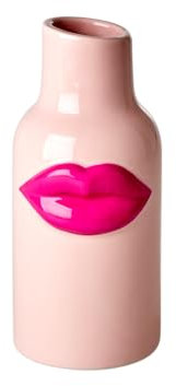 Rice Keramik Vase Groß Kussmund Pink - Fuchsia Lips - Rote Lippen Blumenvase Dekovase Tischdekoration Wohndekoration Farbig Keramikvase Dekoration Deko Wohnaccessoire 8 x 18 cm