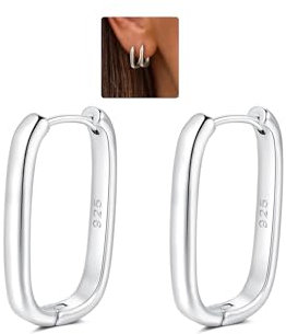 Creolen Silber 925 Ohrringe Silber 925 Eckige Creolen Gold für Damen Mädchen Herren, Hypoallergen Huggie Schlafen Knorpel Ohrringe Klein 15 20mm (silber-15mm)