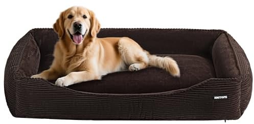 HMTOPE Hundebett Grosse Hunde XL, Abnehmbar Bezug, 110x85cm, Braun | Hundesofa mit erhöhte Ränder, Weich Atmungsaktiv Hundekorb, Waschbar Hundekissen aus Cord, Rutschfest