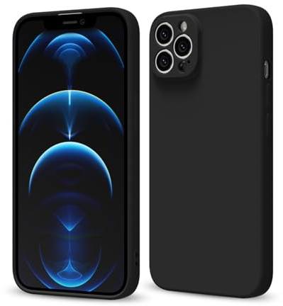 Svaove for iPhone 12 Pro Max Phone Case Liquid Silicone, Thin Ultra Slim Minimalist Phone Cover, Girly Cute Plain Bright Solid Color Matte Soft Rubber Jelly Gel Plastic TPU Bumper, Black