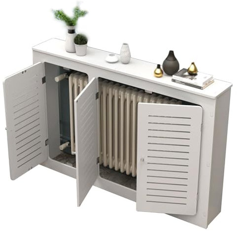 Modern Radiator Cover Cabinet with Access Door, Wood-Plastic Storage Shelf with Ventilation Grille, Waterproof Design, Radiator Decoration, White Heater Cover for Home(125x70x20cm/49x28x8in)