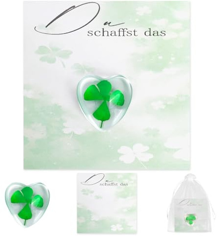 Zidoley Du Schaffst Das Geschenk Kleeblatt Glücksbringer mit Karte& Organza-Beutel, Vierblättriger Klee für Frauen Männer Paare Freunde Schutzengel Geschenk Besondere Anlässe wie Prüfung, Reise