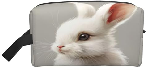 Trousse de toilette portable de grande capacité avec imprimé lapin blanc