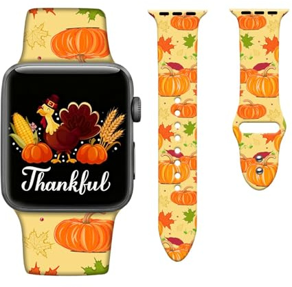 Thanksgiving Watch Band Compatible with Apple Watch Bands 38mm 40mm 41mm for Women Men, Christmas Gifts Adjustable Soft Silicone Sport Strap Replacement for iWatch SE Series 7 6 5 4 3 2 1