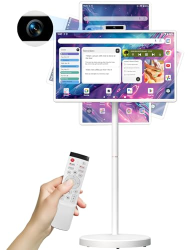 OFD 32 Inch Portable TV on Wheels FHD 1080P,Android15 OS|6GB RAM+128GB Storage|EDLA-Certified,Rolling TV Touchscreen Monitor,Built-in 9600mAh Battery|2K Webcam|Remote Control|Speaker,Fully Rotatable