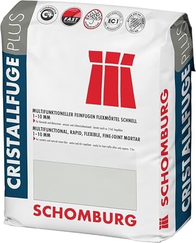 SCHOMBURG Cristallfuge Plus - Multifunktioneller Feinfugen-Flexmörtel, schnell erhärtend, Fliesen, Feinsteinzeug, Naturstein, Wand & Boden, innen & außen, komfortables Waschfenster mittelgrau 5 kg