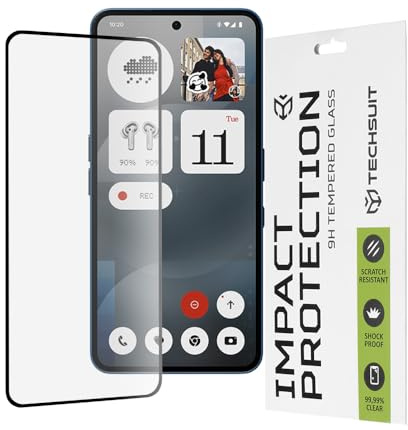 Techsuit Displayschutzfolie für Nothing Phone 3a, Nothing Phone 3a Pro Gehärtetes Glas mit 9H Härte, Vollständige Abdeckung, Stoßschutz, Anti Fingerabdruck, Blasenfrei, 111D Full Glue