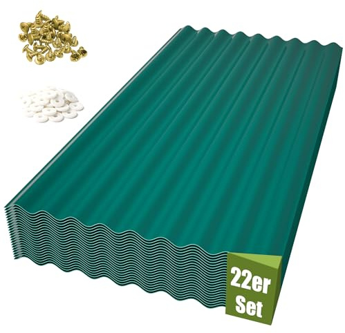 Thanaddo Wellplatten grün, 22er Set Wellplatte Dach Kunststoff Welldach mit Schrauben, wetterfest Dachplatten UV beständig, 1mm Stärke - 56 x 108 cm - 22 Stück
