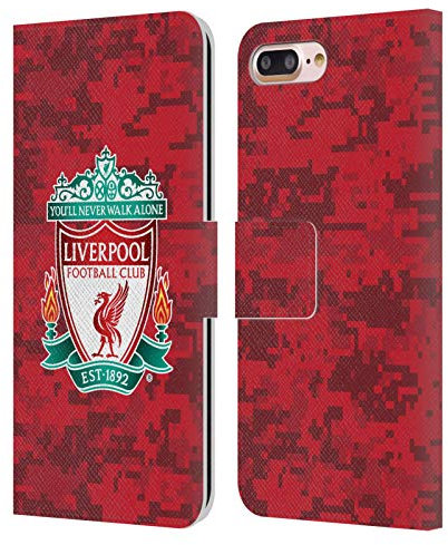 Head Case Designs Officially Licensed Liverpool Football Club Home Red Crest Digital Camouflage Leather Wallet Case Compatible With Apple iPhone 7 Plus/iPhone 8 Plus