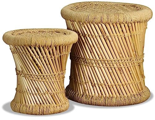 vidaXL 2X Hocker Handgefertigt Bambushocker Sitzhocker Beistelltisch Couchtisch Rundhocker Blumenhocker Fußhocker Dekohocker Bambus Jute