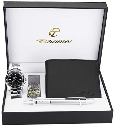 BELLOS Geschenkbox für Herren, Schwarz, LED-Lampe, Geldbörse, Kugelschreiber