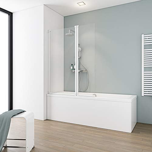Schulte pare-baignoire 104 x 130 cm, profilé blanc, 2 volets (64 + 40), écran mobile réversible, pivotant 180° contre le mur, verre de sécurité 3 mm transparent, plage réglage 15mm