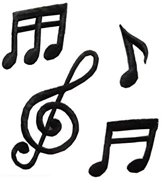 Dancing Music Notes Iron On Embroidered Applique Patch by ETDesign (Black Color)