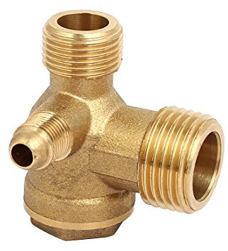 sourcing map Luftkompressor Rückschlagventil, 3 Wege pneumatisches Zubehör Messing 20mm x 16mm x 10mm Außengewinde