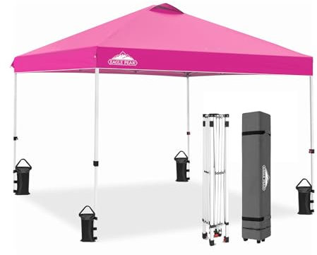 EAGLE PEAK Tonnelle de Jardin Pliable 3x3m Pop-up Gazebo Tente Pliante Pavillon,avec Sac de Transportable à Roulette pour Camping, Plage, Jardin, Couleur Rose