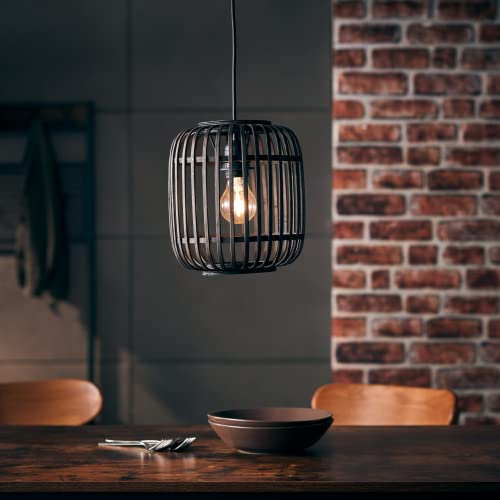 Lightbox Pendelleuchte, Hängeleuchte aus echtem Rattan, 1x E27 max. 40 Watt aus Metall/Rattan in holz dunkel/schwarz