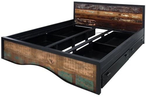 MASSIVMOEBEL24.DE Bett mit Bettkasten Altholz 180x200 Mehrfarbig lackiert Industrial #109