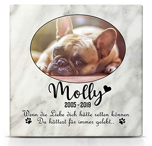 TULLUN Individueller Personalisierter Weißer Natur Marmor Gedenkstein für Hunde, Katze und andere Haustiere - Größe 10 x 10 cm - Ovales Foto