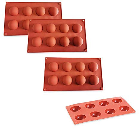 Lot de 3 moules en silicone à 8 trous en forme de dôme - Moules à gâteaux Moules à gelée, pudding, bonbons, chocolats - Moules anti-adhésifs en silicone pour la fabrication de gâteaux au chocolat